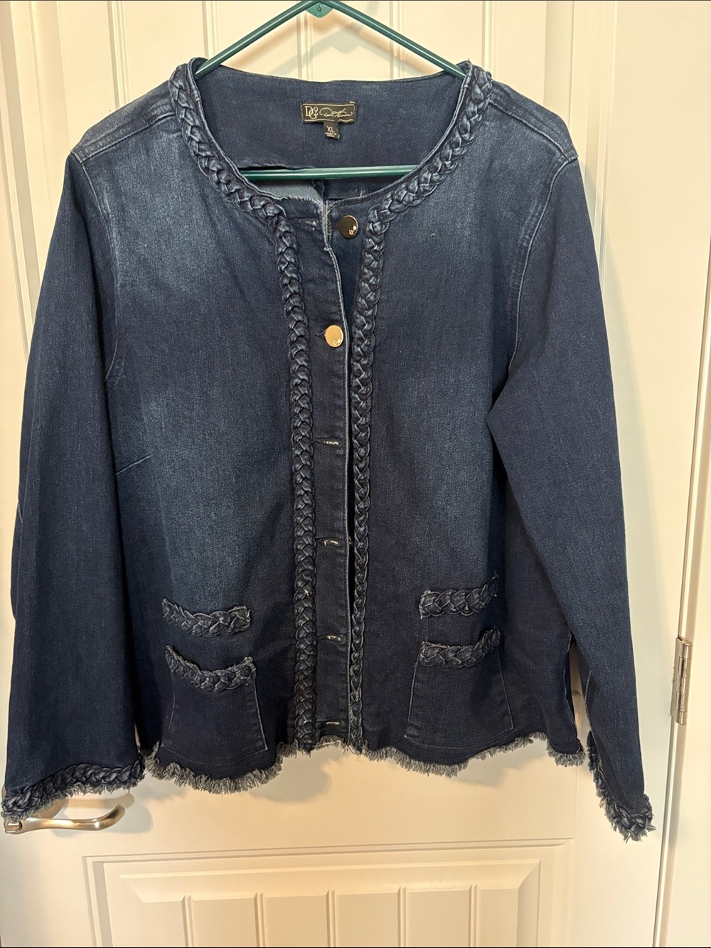DG2 by Diane Gilman Dark Indigo Braided-Trim Denim Jacket